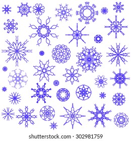 Vector Blue Snow Flakes Isolated on White Background
