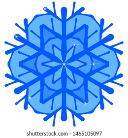 Vector blue snowflake with highlights on a white background. Element for the design of a winter theme, creating a snow pattern. For printing fabrics, invitations, cards.