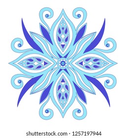 Vector blue snowflake. Vector outlet. Flower rosette. 