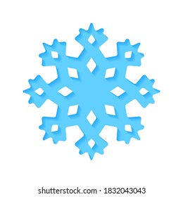 Vector blue snowflake in papercut style with inner shadow. Element for use in decorating illustrations.
