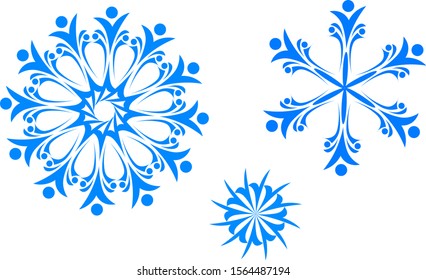Vector blue snowflakes - isolated on white background