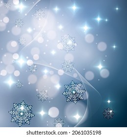 Vector blue snowflakes shining background
