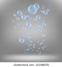 Vector Blue Soap Bubbles Isolated on Grey Background