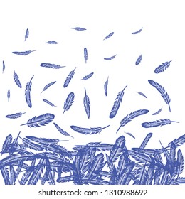 Vector Blue Softness Feathers Pattern. Plumage Flying on the Air
