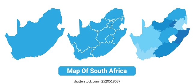Vector Blue South Africa political maps with borders regions simple flat illustration set 