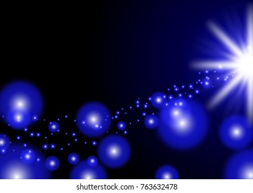 Vector blue sparkling light on dark background