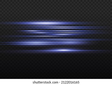 Vector blue special effect. Glowing abstract glittering line. Laser beams, horizontal light rays. Luminous blue abstract sparkling lined background. Abstract fire flare trace lens flares. 