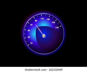 Vector blue speedometer with reflection. Isolation over black background.