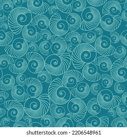 La espiral azul vectorial contrae un fondo de patrón sin fisuras. Perfecto para proyectos de tela, scrapbooking y fondo de pantalla.