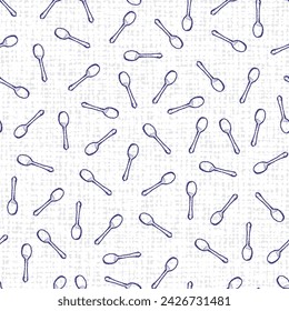 Vector blue spoons simple monochrome repeat pattern with canvas background. Perfect for fabric, scrapbooking and wallpaper projects.