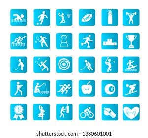 vector blue sports icons set on white - Vector