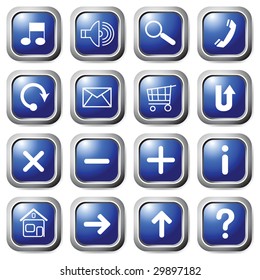 Vector blue square buttons with symbols.