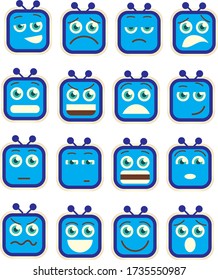 vector blue square emoticons with many expressions