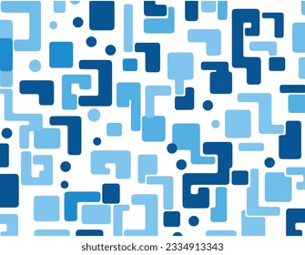vector blue square with wavy lines on white background this is a seamless pattern, in the style of confetti-like dots, theo van doesburg, uhd image, nostalgic minimalism, playful figures
