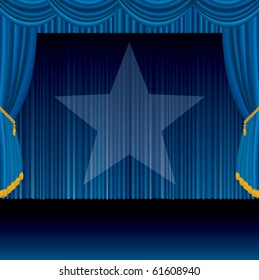 vector blue stage with spotlight star, eps 10 file