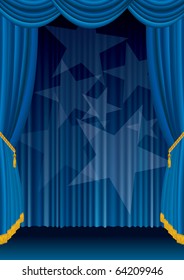 vector blue stage with spotlight stars, eps 10 file