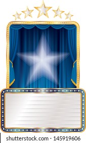 vector blue stage with stars and blank billboard 