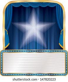 vector blue stage with white star and blank billboard