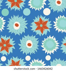 Vector blue star flowers seamless pattern background. Perfect for fabric, wallpaper, scrapbooking project.