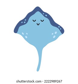 Vector blue stingray. Cute marine life animal in flat design. Mantaray fish.