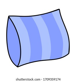 Vector blue striped pillow. Cute and soft cartoon pillow. Pillow for good dream. Interior element in cozy home