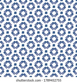 Vector blue stripes, squares folk seamless pattern