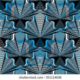 Vector blue stripy endless overlay pattern, art continuous geometric background with graphic lines. Kaleidoscope effect.