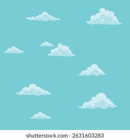 Vector Cielo azul del verano con las nubes blancas esponjosas, un diseño inconsútil del modelo de la naturaleza y del símbolo del Clima