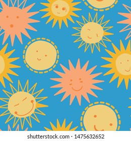 Vector blue sunshine pattern background. Perfect for fabric, scrapbooking, wallpaper and packaging or editorial projects.