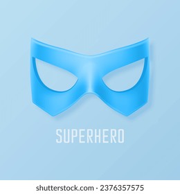 Vector Blue Super Hero Mask. Face Character, Superhero Comic Book Mask Closeup Isolated with Shadow in Front View. Superhero Photo Prop, Carnival Face Mask, Glasses. Comic Book Concept