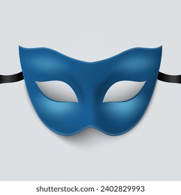 Vector Blue Super Hero Mask. Face Character, Superhero Comic Book Mask Closeup Isolated with Shadow in Front View. Superhero Photo Prop, Carnival Face Mask, Glasses. Comic Book Concept
