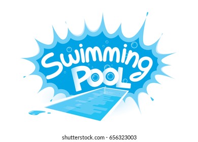 Vector of blue swimming pool design with text.
