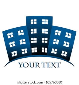 Vector blue symbol of buildings and space for your text