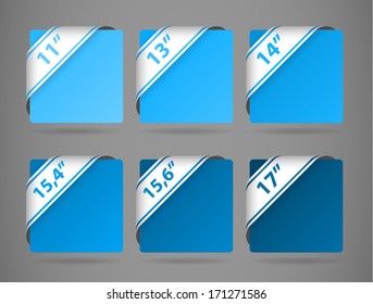 vector blue symbols indicating the size of display with light shadow