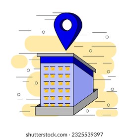 vector of blue tall buildings indicated by location pointer icons