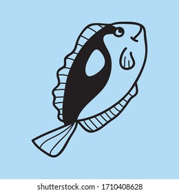vector blue tang  fish doodle line icon