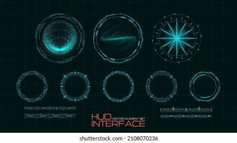 Vector. Fondo de tecnología azul. Interfaz de usuario de estilo HUD futurista. Pantalla moderna de información digital. Planeta Tierra, esferas holográficas, sistemas de navegación de juegos. HUD detallado, elementos de interfaz de usuario e información