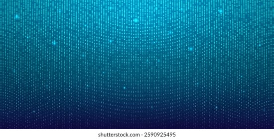 Vector blue techno background with light particles. Neon futuristic background with dots. Digital data backdrop for banner and web sites. Abstract horizontal backdrop