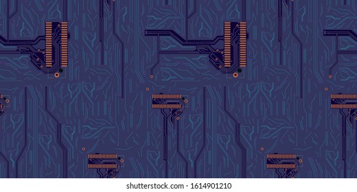 Vector Blue Technology Background, Seamless Pattern Template, Microschemes Texture.