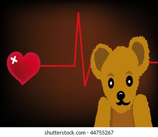 vector blue teddy bear and broken heart on dark background