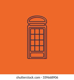 Vector blue telephone box icon on orange background 