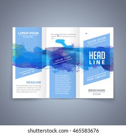 vector blue template of advertising or tri crease leaflet with watercolor scene beneficial for any project where a platter of color makes the difference star texture abstraction scene paint brush spla
