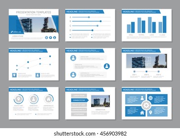 Modelo azul vetorial para slides de apresentação multiuso com gráficos e gráficos.