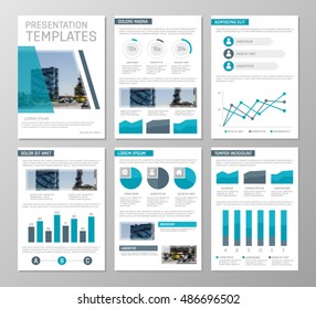 Vector blue template for multipurpose presentation slides with graphs and charts. Design elements, chart, graph, brochures