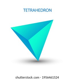 Vector blue tetrahedron with gradients for game, icon, package design, logo, mobile, ui, web.  One of regular polyhedra isolated on white background. Minimalist style. Platonic solid.