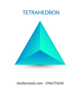 Vector blue tetrahedron with gradients for game, icon, package design, logo, mobile, ui, web.  One of regular polyhedra isolated on white background. Minimalist style. Platonic solid.