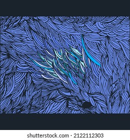 Vector blue texture with sketched wavy lines for your design. Background illustration in doodle style