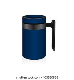 Vector blue thermo mug, travel mug, thermos isolated on white background