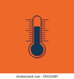 Vector blue thermometer icon on orange background 
