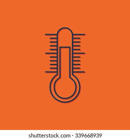 Vector blue thermometer icon on orange background 